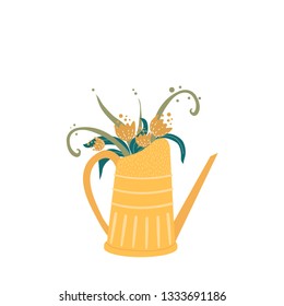 watering can with flowers vector