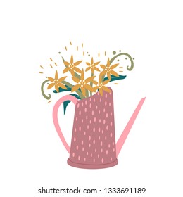 watering can with flowers vector