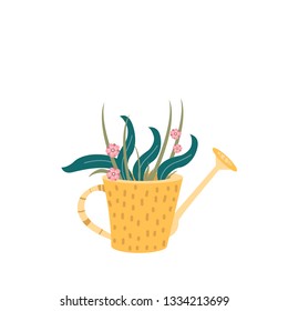 watering can with flowers vector