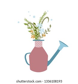 watering can with flowers vector