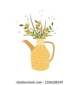watering can with flowers vector