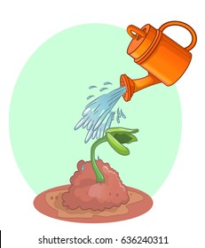 Watering can garden orange vector cartoon illustration