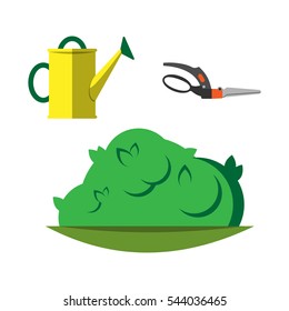 Watering can and garden secateurs vector isolated on white.