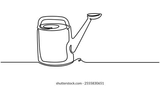 Watering Can for the Garden Single Line Drawing with Editable Stroke, Continuous one line drawing water the plants to maintain a good environment. World environment day concept. Single line draw.