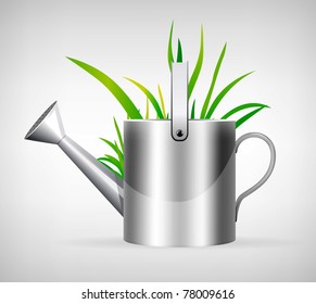 watering can and grass illustration isolated on white background