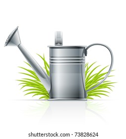 watering can and grass vector illustration isolated on white background