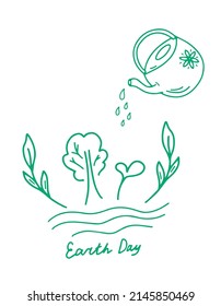 Watering can and green plants. Earth Day. The concept of ecology and earth protection. Vector, illustration.