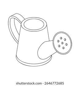 Watering can - hand drawn isometric black and white vector illustration.