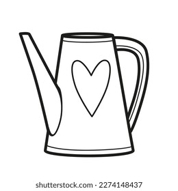 Watering can for watering home flowers outlined for coloring page on a white background