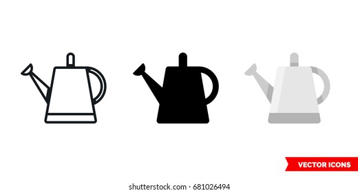 Watering can icon of 3 types: color, black and white, outline. Isolated vector sign symbol.