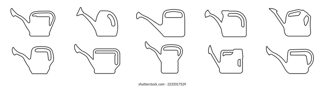 Watering can icon. Black icon of garden watering can. Linear icon. Vector illustration.