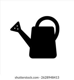 Watering Can Icon – Black Silhouette Vector with Spout and Handle on White Background