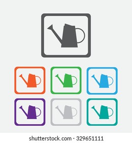 watering can icon. colourful  square button with frame
