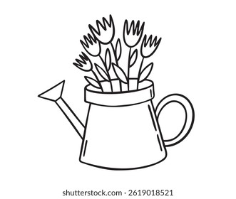 watering can icon doodle hand drawn. Outline watering can line drawing clipart symbol. Vector illustration