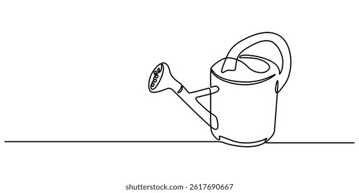 Watering can icon drawn with one line. Black outline of a watering can made with a single continuous line, Watering can, drawn with continuous line in minimalism, abstract, concept of garden, watering