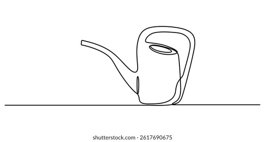 Watering can icon drawn with one line. Black outline of a watering can made with a single continuous line, Watering can, drawn with continuous line in minimalism, abstract, concept of garden, watering