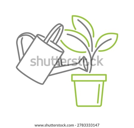 Watering can - icon in elegant thin line with flower pot