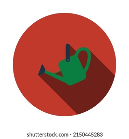 Watering Can Icon. Flat Circle Stencil Design With Long Shadow. Vector Illustration.