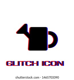 Watering can icon flat. Simple pictogram - Glitch effect. Vector illustration symbol