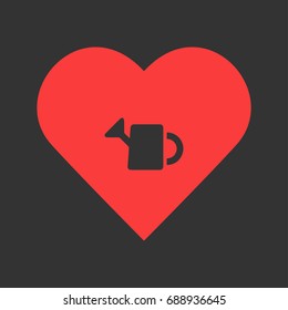 Watering can icon flat. Simple pictogram on heart background. Vector illustration symbol