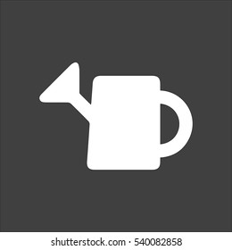 Watering can icon flat. Vector white illustration isolated on black background. Flat symbol