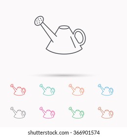 Watering can icon. Gardener equipment sign symbol. Linear icons on white background.
