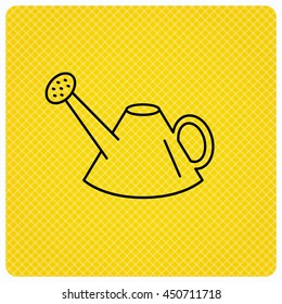 Watering can icon. Gardener equipment sign symbol. Linear icon on orange background. Vector