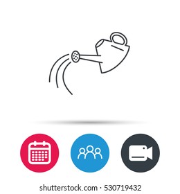 Watering can icon. Gardener equipment sign symbol. Group of people, video cam and calendar icons. Vector