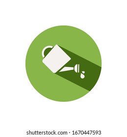 Watering can. Icon on a green circle. Gardening vector illustration
