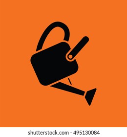 Watering can icon. Orange background with black. Vector illustration.