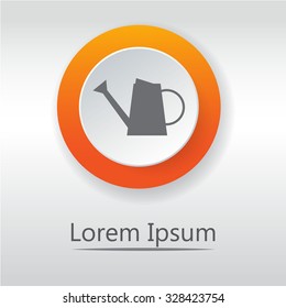 watering can icon.  orange button. vector.
