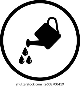 Watering can icon. Watering the plants and flowers.  black design. black circle. Irrigation. Vector. Isolated. 
