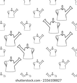 Watering Can Icon Seamless Pattern, Watering Pot, Garden, Plant, Portable Water Container With A Handle, Funnel Vector Art Illustration