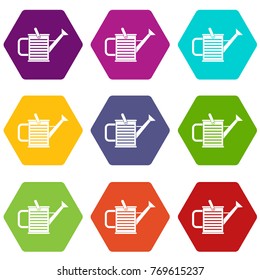 Watering can icon set many color hexahedron isolated on white vector illustration