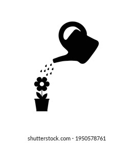 Watering can icon vector and flower