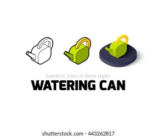Watering can icon, vector symbol in flat, outline and isometric style