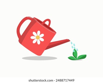 Regar las plantas de riego. Gotas de agua. Cuidar el jardín, huerto, plantas de la casa. Floristería y jardinería. Ocio activo, signo agronómico, aislado sobre fondo blanco.