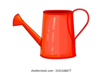Watering can isolated on white background. Red watering can. Gardening or agricultural implement for horticulture and plant cultivation.Seasonal garden equipment tool and inventory.Vector illustration