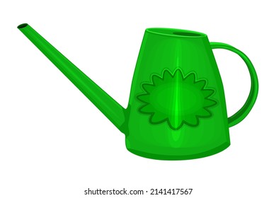 Watering can isolated on white background. Green metal or clay watering can. Gardening tool or agricultural implement for horticulture, plant and flowers cultivation. Garden equipment inventory.Vector