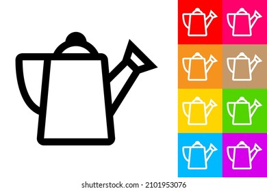 Watering Can. Icono De Línea Con Fondo De Color Diferente.