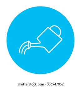Watering can line icon for web, mobile and infographics. Vector white icon on the light blue circle isolated on white background.