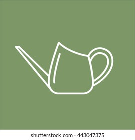 Watering can line icon for web, infographics. Vector white icon isolated on  green background.