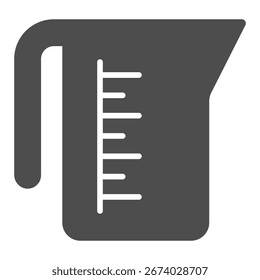 Watering can with measure ruler solid icon, washing concept. Vector graphics. Plastic watering can, wash sign on white background, glyph style icon for mobile or web design