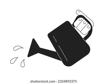 Watering can monochrome flat vector object. Editable black and white thin line icon. Simple cartoon clip art spot illustration for web graphic design
