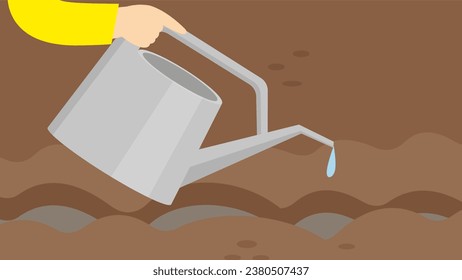 Watering can in the mud. Vector illustration in flat style.