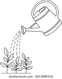 Watering can nurturing young plants with fresh water