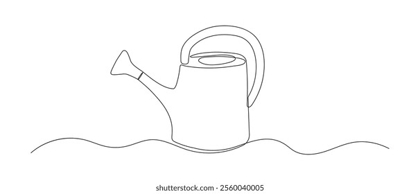 Watering can one continuous line illustration. Hand drawn doodle sketch of garden tool