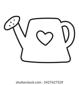 Watering can. Outline icon. Hand drawn illustration. Vector design on white background.