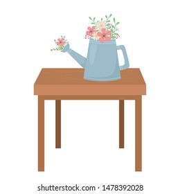Watering can over table vector design