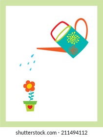 watering can plant flower vector